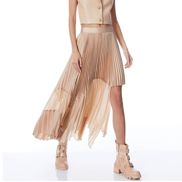 Alice & Olivia Pleated Asymmetric Midi Skirt - Picture 3 of 4